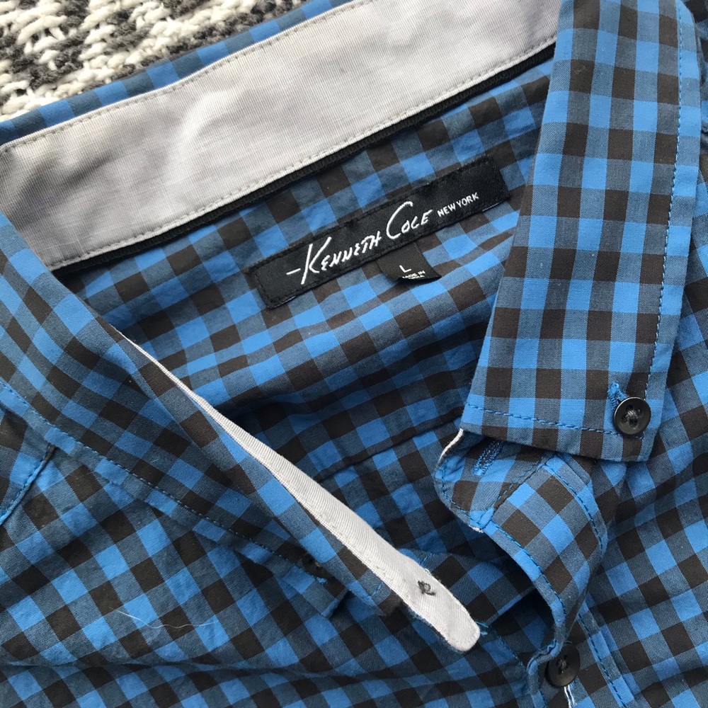 Kenneth Cole Blue Checker Button Down - Picture 4 of 7